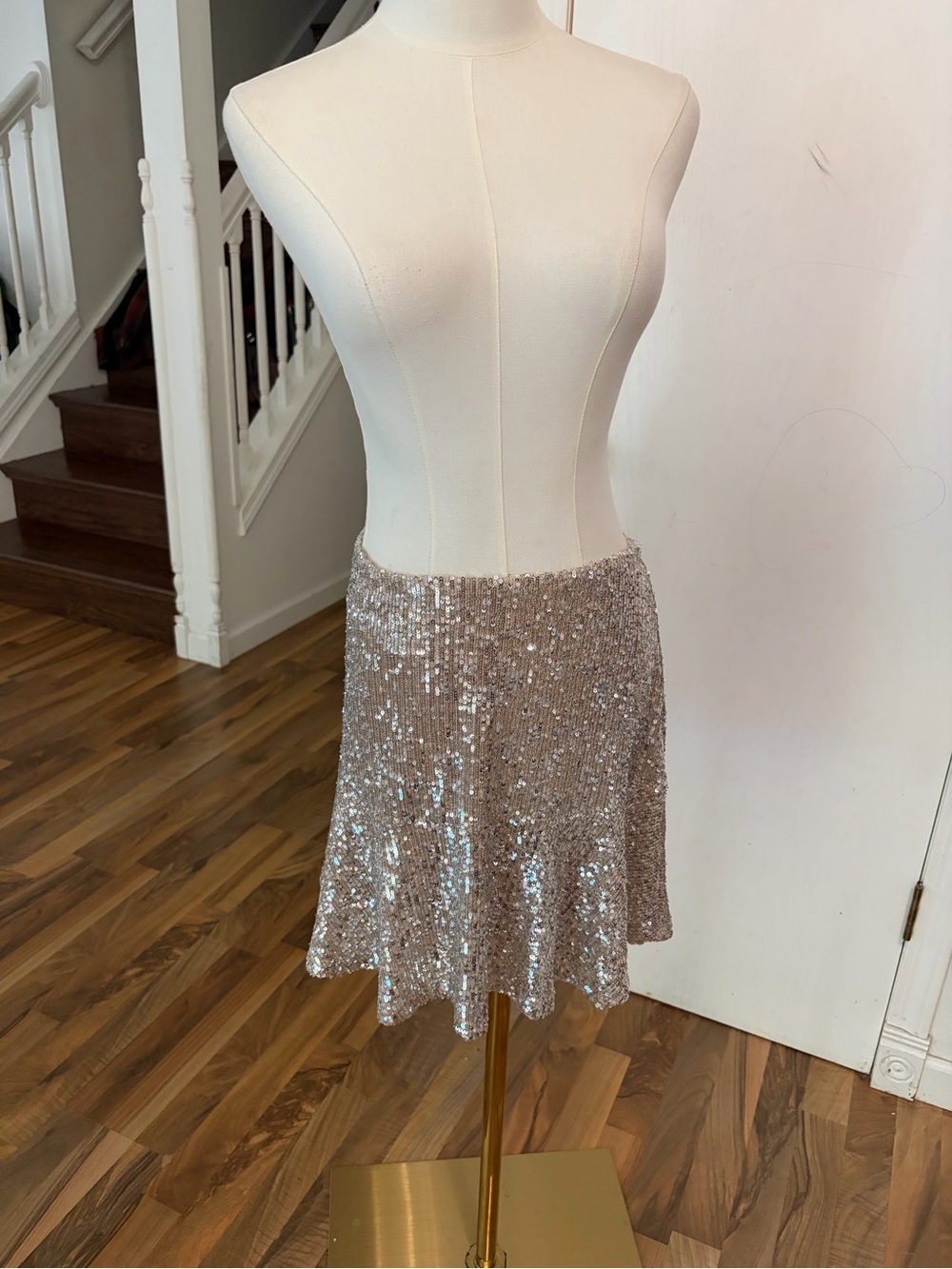 Free People Sequin Skater Skirt in Champagne Silver, Small, Like New